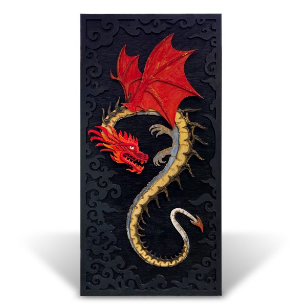 Tablou lemn pictat manual - The Dragon - Foc