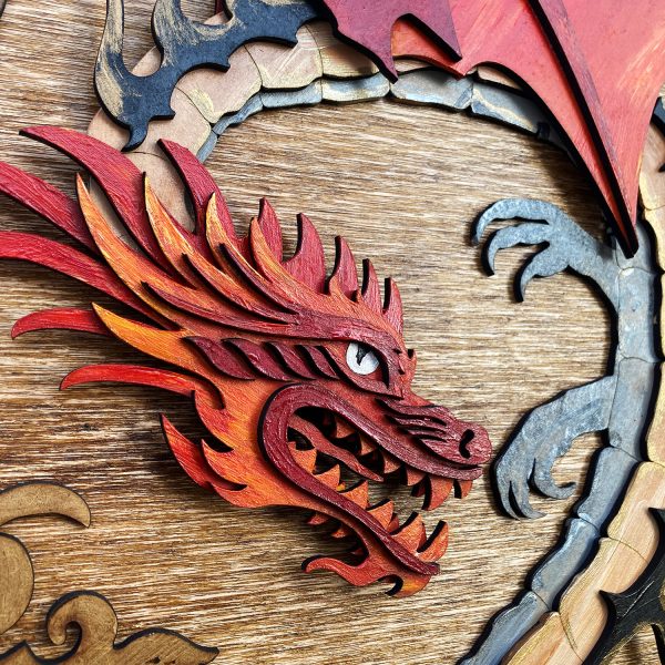 Tablou lemn pictat manual - The Dragon - Foc nuc