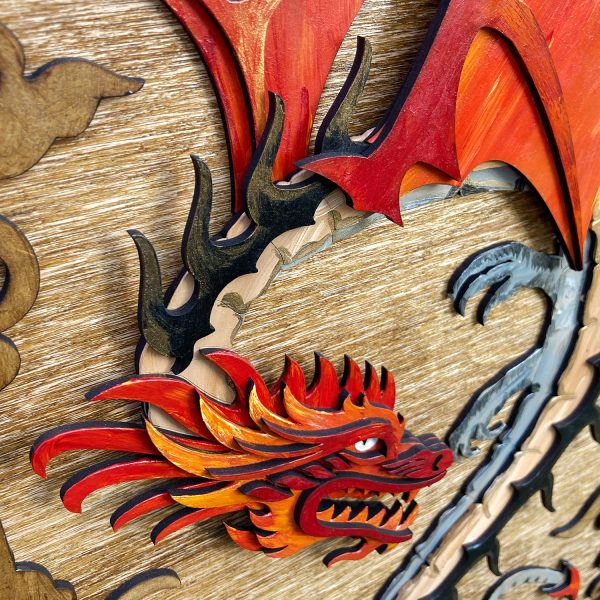 Tablou lemn pictat manual - The Dragon - Foc nuc