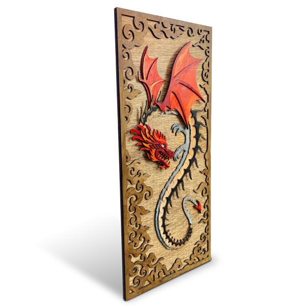 Tablou lemn pictat manual - The Dragon - Foc nuc