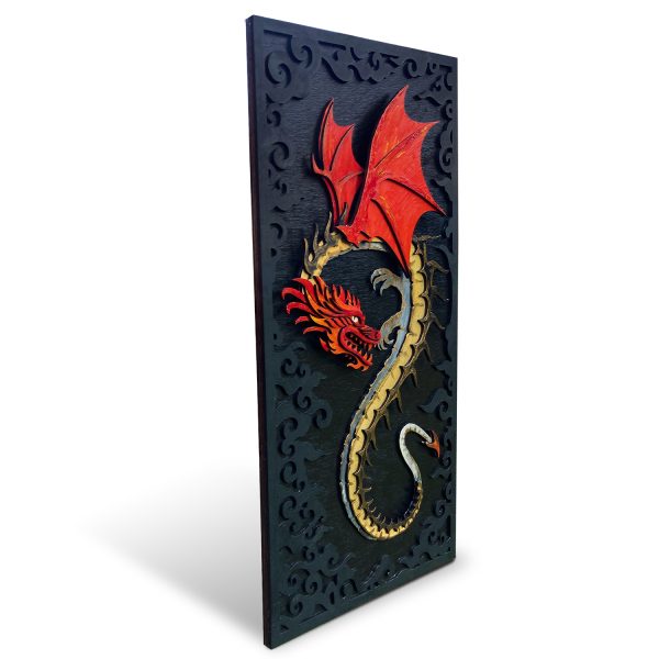 Tablou lemn pictat manual - The Dragon - Foc