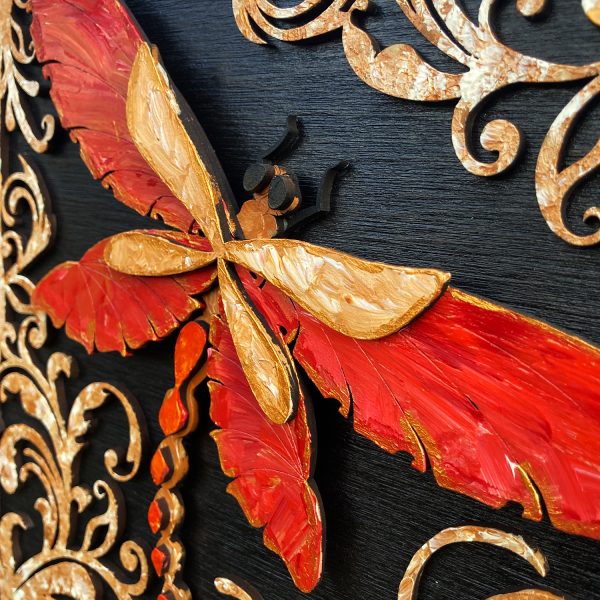 Tablou lemn pictat manual - The DragonFly - Foc