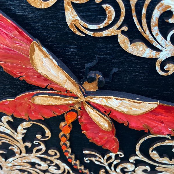 Tablou lemn pictat manual - The DragonFly - Foc