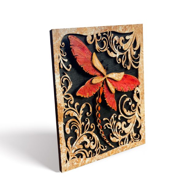 Tablou lemn pictat manual - The DragonFly - Foc