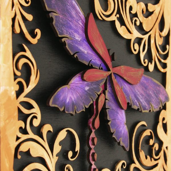 Tablou lemn pictat manual - The DragonFly - Noapte