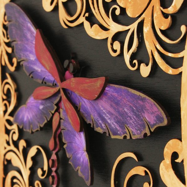 Tablou lemn pictat manual - The DragonFly - Noapte