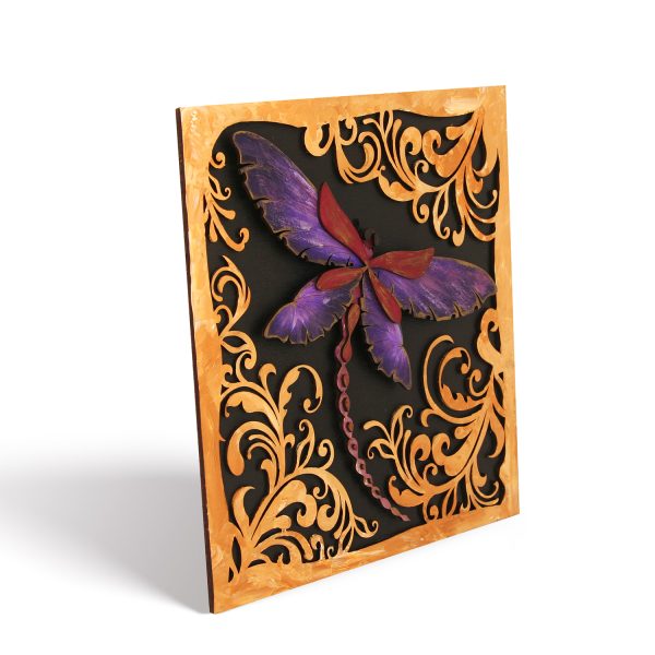 Tablou lemn pictat manual - The DragonFly - Noapte