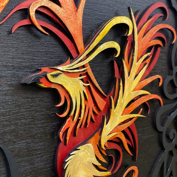 Tablou lemn pictat manual - The Phoenix - Foc