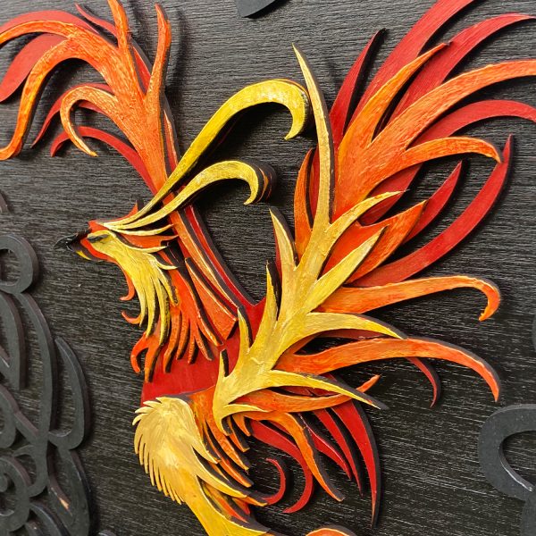 Tablou lemn pictat manual - The Phoenix - Foc
