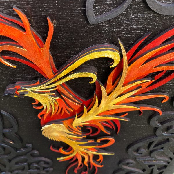 Tablou lemn pictat manual - The Phoenix - Foc