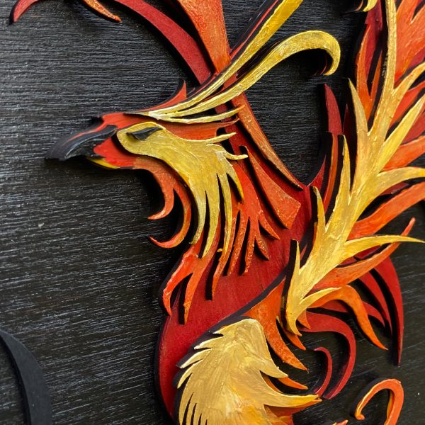 Tablou lemn pictat manual - The Phoenix - Foc