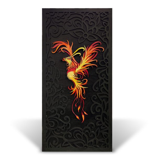 Tablou lemn pictat manual - The Phoenix - Foc