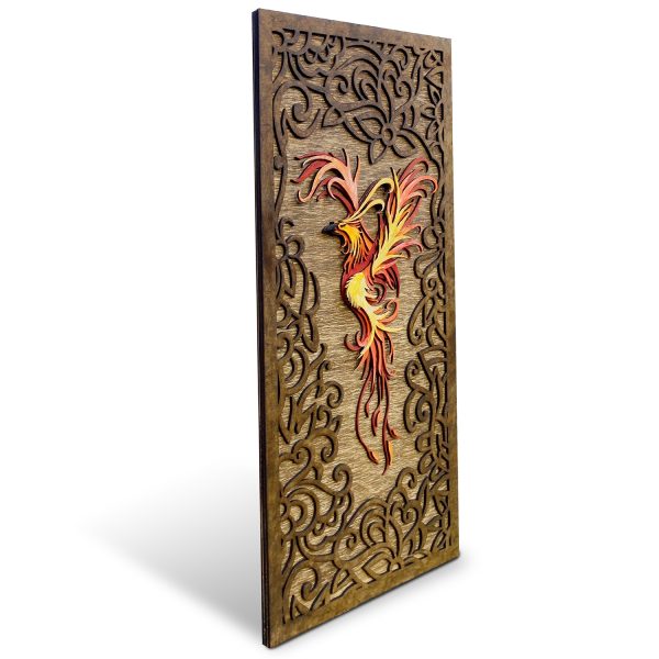 Tablou lemn pictat manual - The Phoenix - Foc - nuc
