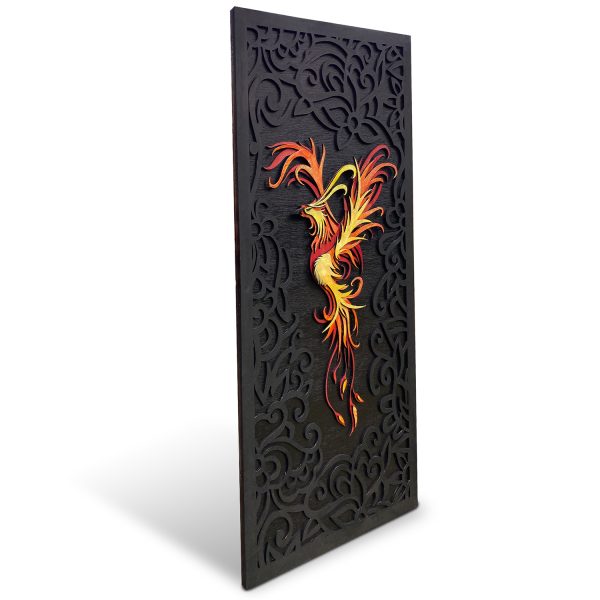 Tablou lemn pictat manual - The Phoenix - Foc