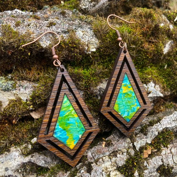 Cercei din Lemn Intarsie Diamond - Verde