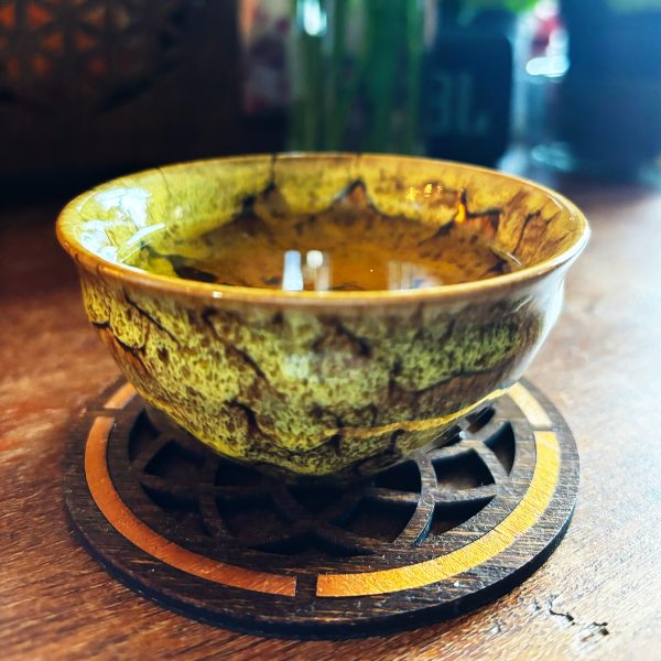 Set de 5 Coasters din Lemn - Intarsie Artizanala cu Simboluri Sacre