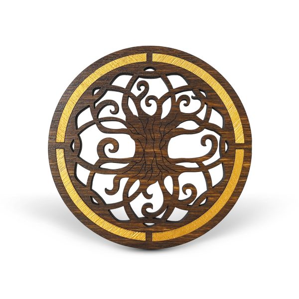 Set de 5 Coasters din Lemn - Intarsie Artizanala cu Simboluri Sacre