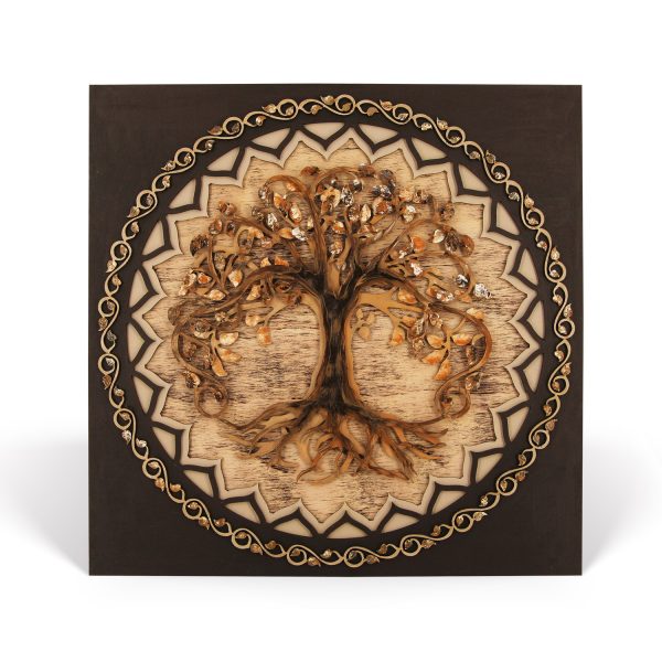 Tablou lemn pictat manual - The Tree of Life - patrat