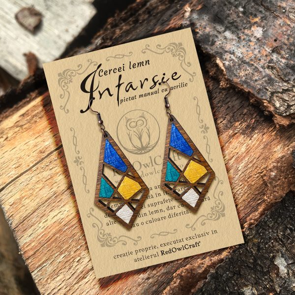 Cercei din Lemn Intarsie Stained Glass - Nuc