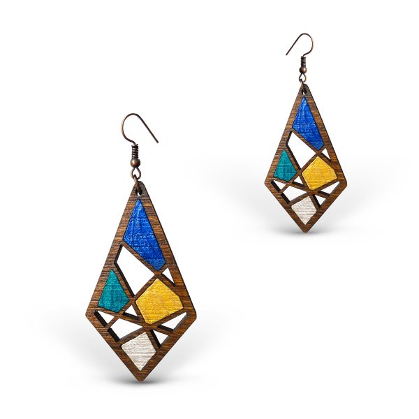 Cercei din Lemn Intarsie Stained Glass - Nuc