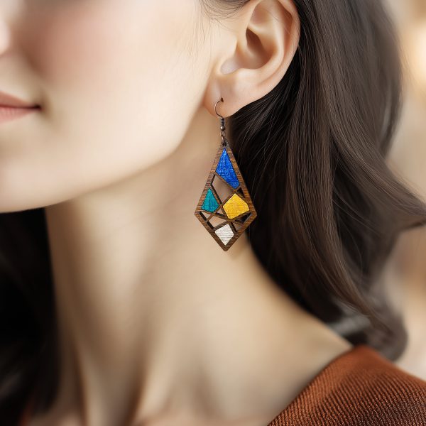 Cercei din Lemn Intarsie Stained Glass - Nuc