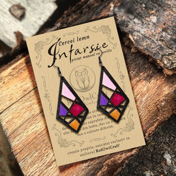 Cercei din Lemn Intarsie Stained Glass - Wenge