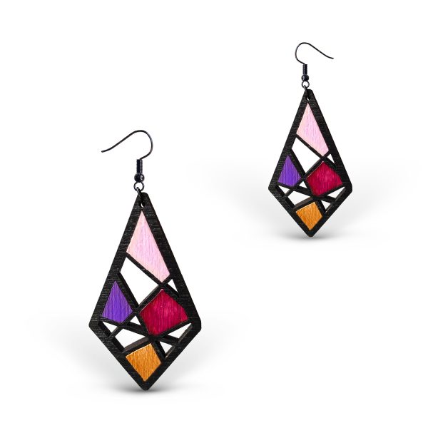 Cercei din Lemn Intarsie Stained Glass - Wenge