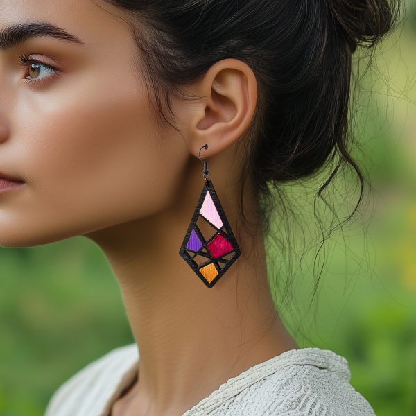 Cercei din Lemn Intarsie Stained Glass - Wenge