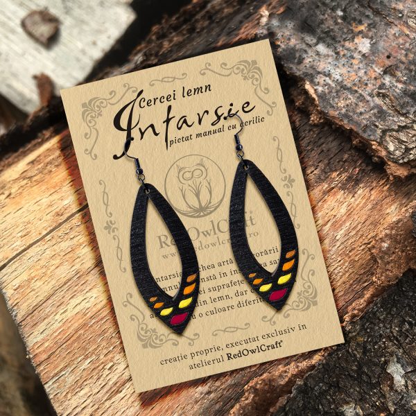 Cercei din Lemn Intarsie Tear drop - Wenge