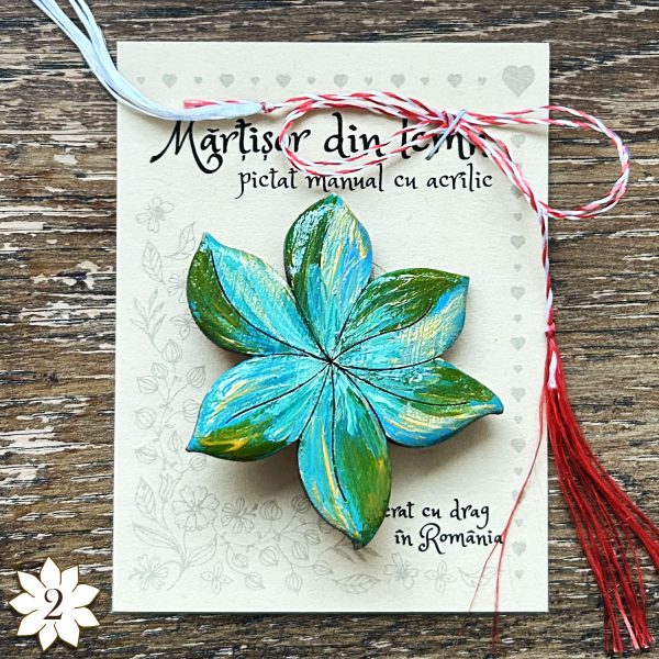 Brosa Unicat din Lemn Pictata Manual - Martisor Floare 2