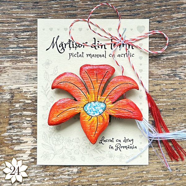 Brosa Unicat din Lemn Pictata Manual - Martisor Floare 24