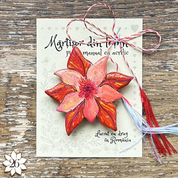 Brosa Unicat din Lemn Pictata Manual - Martisor Floare 26