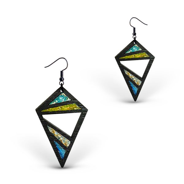Cercei din Lemn Intarsie Mosaic - Wenge 2