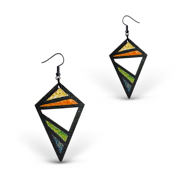 Cercei din Lemn Intarsie Mosaic - Wenge 5
