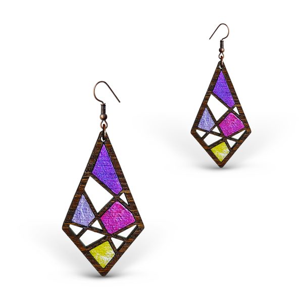 Cercei din Lemn Intarsie Stained Glass - Nuc 3