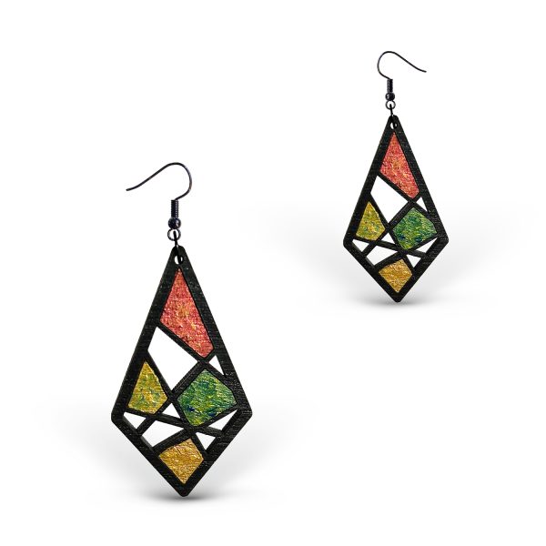 Cercei din Lemn Intarsie Stained Glass- Wenge 2