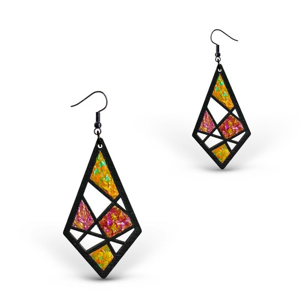 Cercei din Lemn Intarsie Stained Glass - Wenge 3