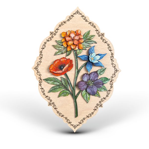 Decorațiune din lemn pictată manual - Florile care Îndrăznesc