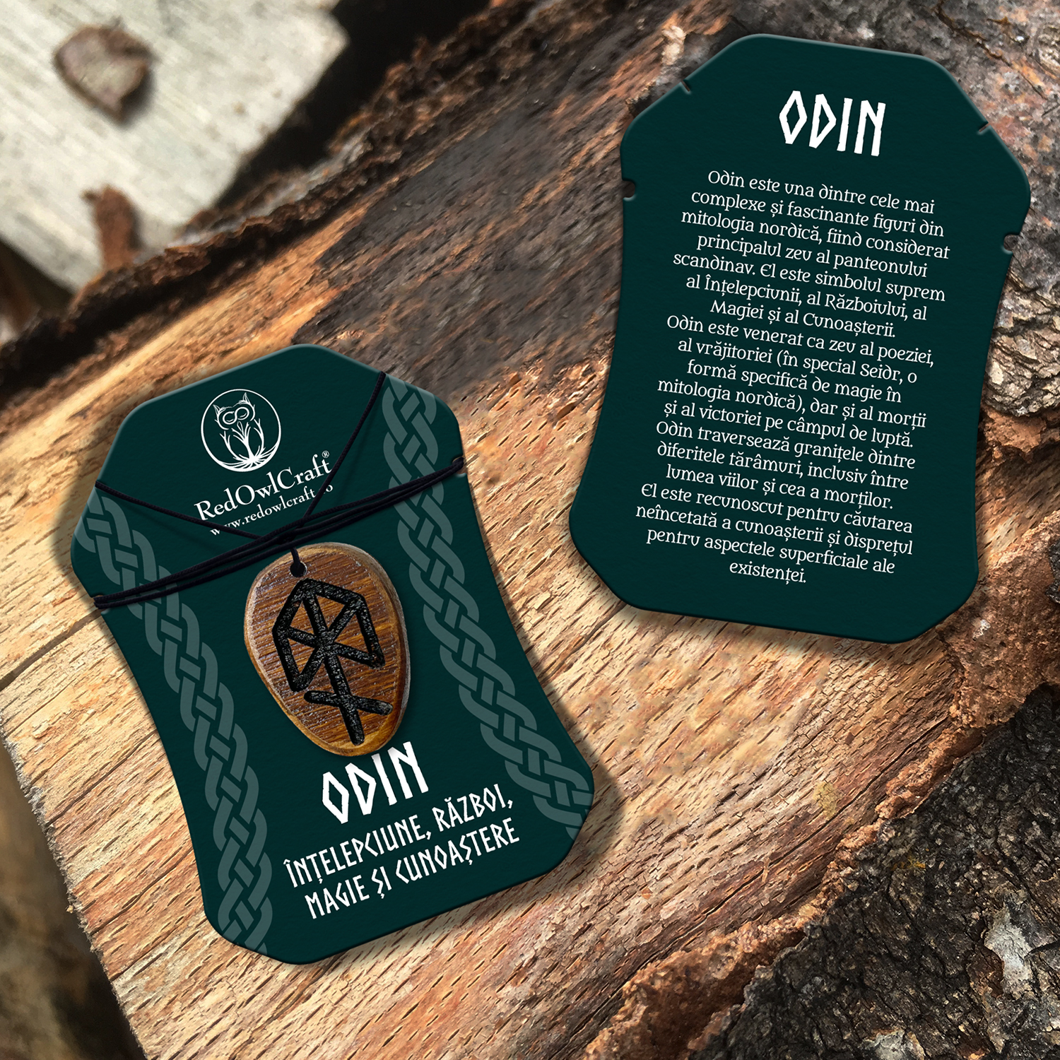 Amuleta pandantiv din lemn runa Odin