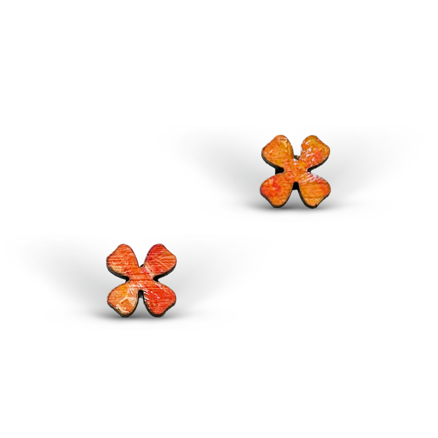 Cercei din Lemn Mini Intarsie Clover - Rosu