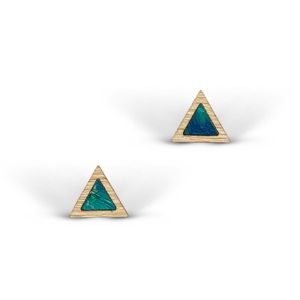 Cercei din Lemn Mini Intarsie Triangle - Albastru