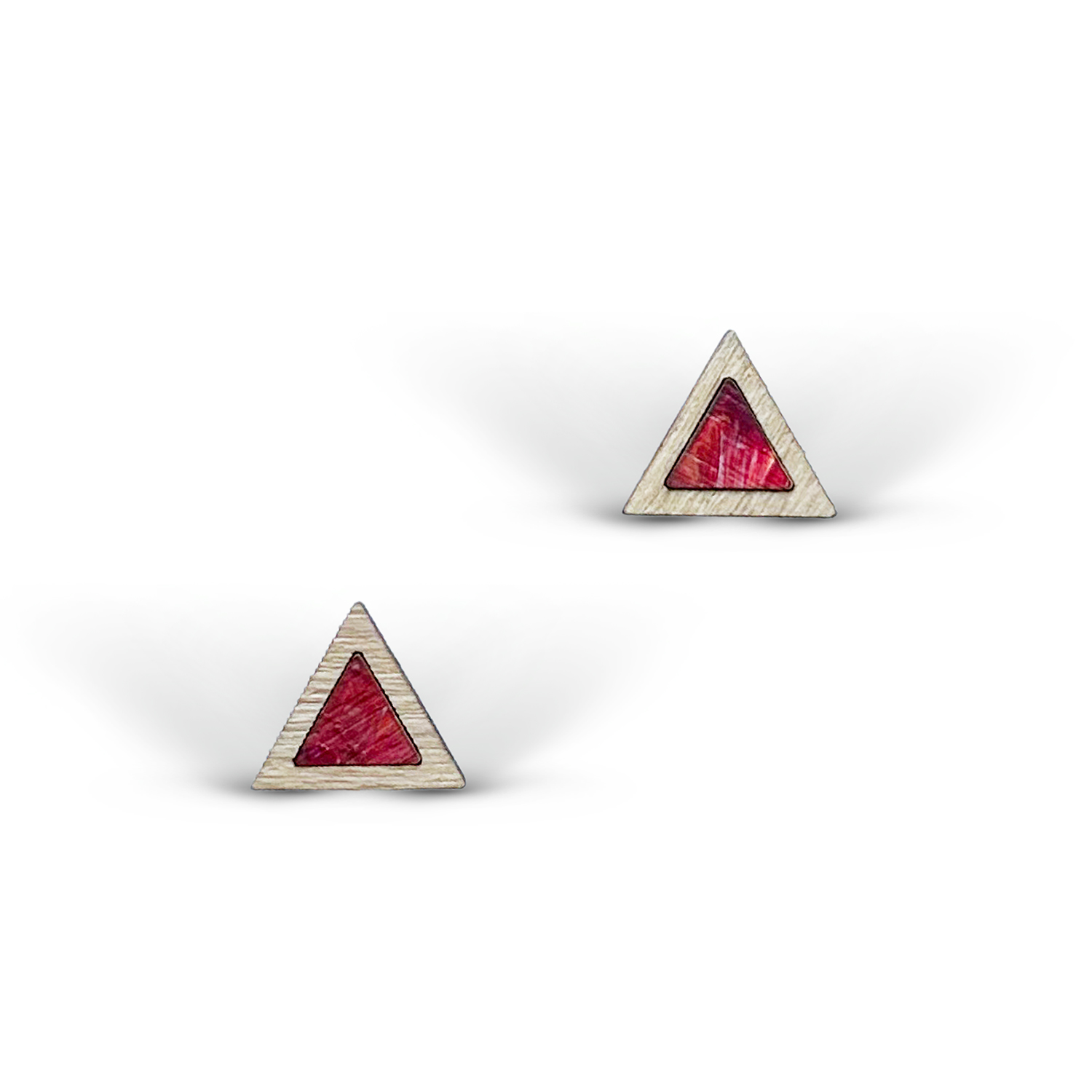 Cercei din Lemn Mini Intarsie Triangle - Roz