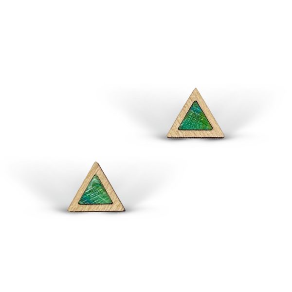 Cercei din Lemn Mini Intarsie Triangle - Verde